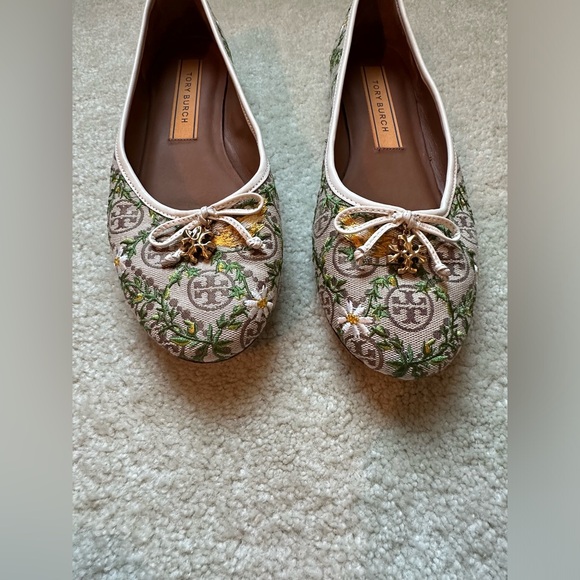 Tory Burch T Charm Embroided Canvas T Logo Ballet Flats - Picture 8 of 15